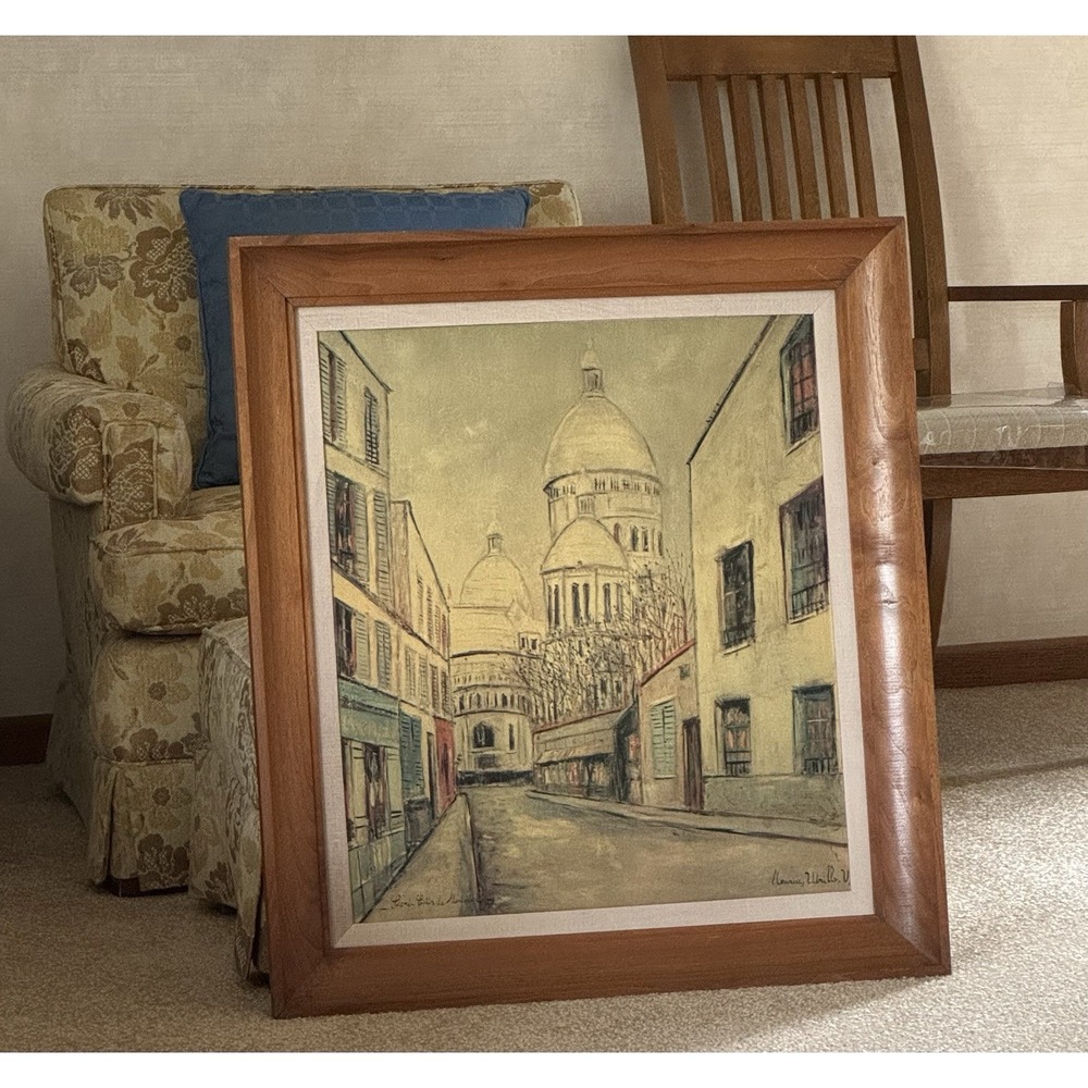 Vintage 1960s Maurice Utrillo Sacre Coeur Montmartre Framed Textured Canvas Art
